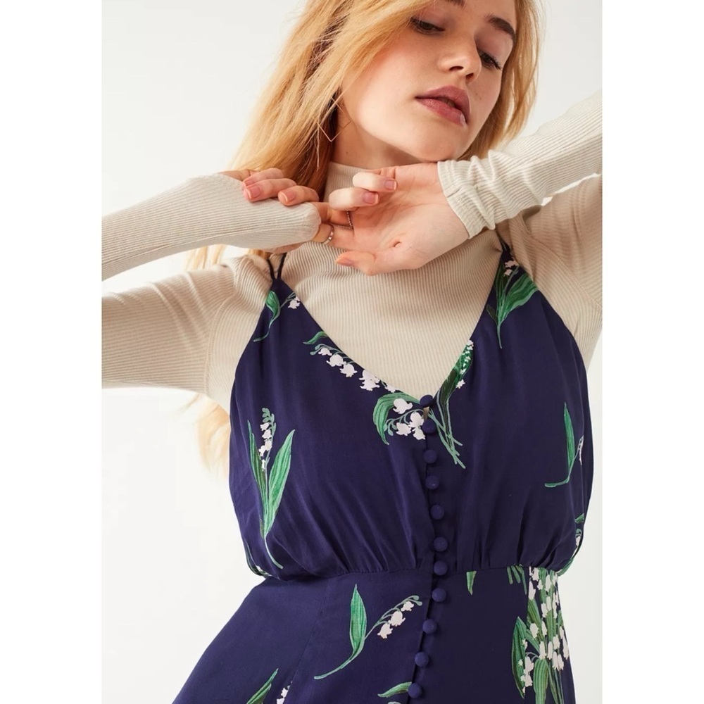 Urban Outfitters Blue Floral Midi Dress 6 Strappy Button Front Slip Dress - Picture 3 of 16